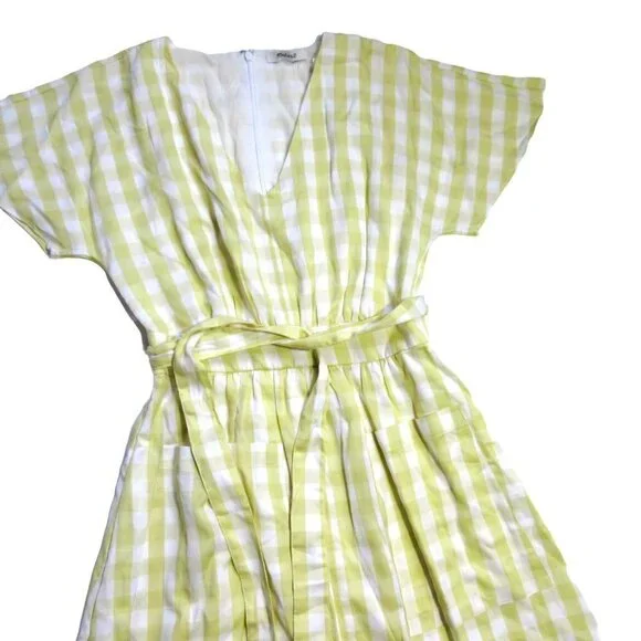 NWT Madewell Dolman-Sleeve Tie-Waist Midi in Pear Gingham Check Apron Dress 00 - Picture 8 of 9